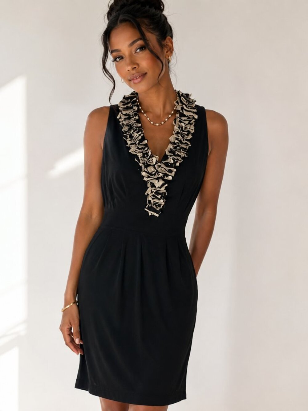 Taylor Black Dress with Cream Ruffle